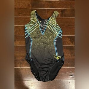 GK Leotard GYMNASTICS Nastia Green/black Sequined Tank SZ: AXS